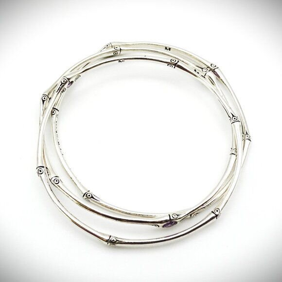 JOHN HARDY Bamboo Collection Sterling Silver & Amethyst Set of Three Bracelets M - Picture 4 of 9